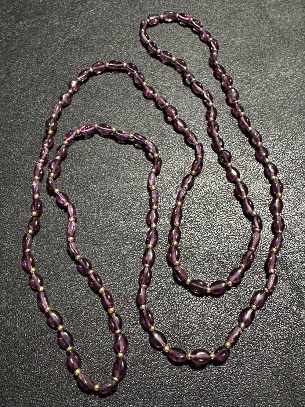 Purple Lucite Oval Beads & Gold Tone Spacer Continuous Vintage Flapper Necklace